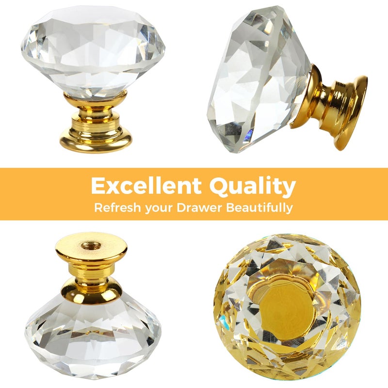 DeELF Outlet DEELF 26 Packs Kitchen Cabinet Knobs, 30 mm Crystal Cabinet Knobs Diamond Dresser Handle Drawer Pulls, Dresser Knobs for Cabinets and Drawers, Gold Base - Image 4